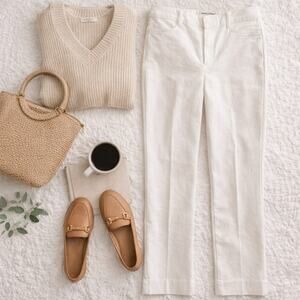 LOFT Julie Pants Size 6 White Straight Leg Stretch Mid Rise